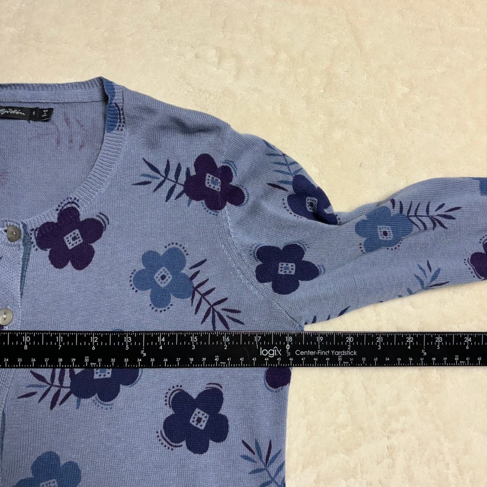 Gudrun Sjoden Floral Cardigan Sweater Size Small Blue Linen Cotton - Picture 11 of 12